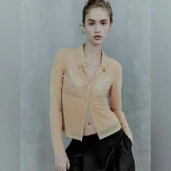 ZARA RHINESTONE TULLE SHIRT - Picture 4 of 9